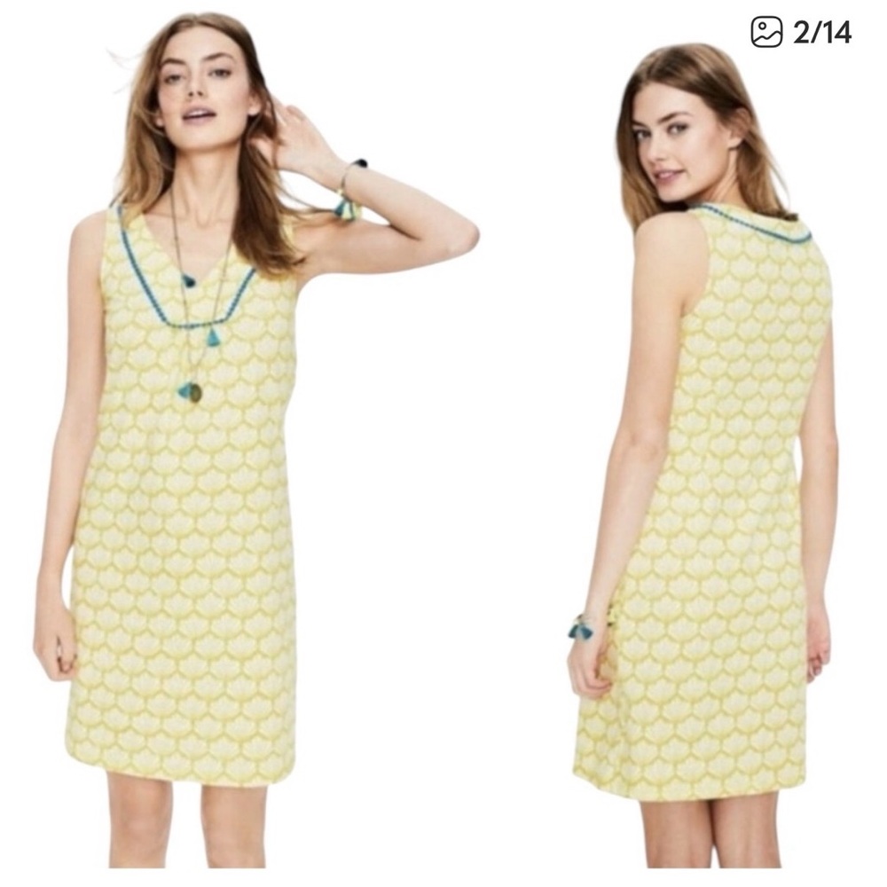 Boden Tarifa Citrus Sea Shell Knee Length Jersey Knit Summer  Dress Size 14L